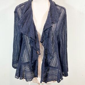 CB Established 1962 Navy Blue Chevron Sheer Lace Ruffled Shrug Bolero Size 20 W